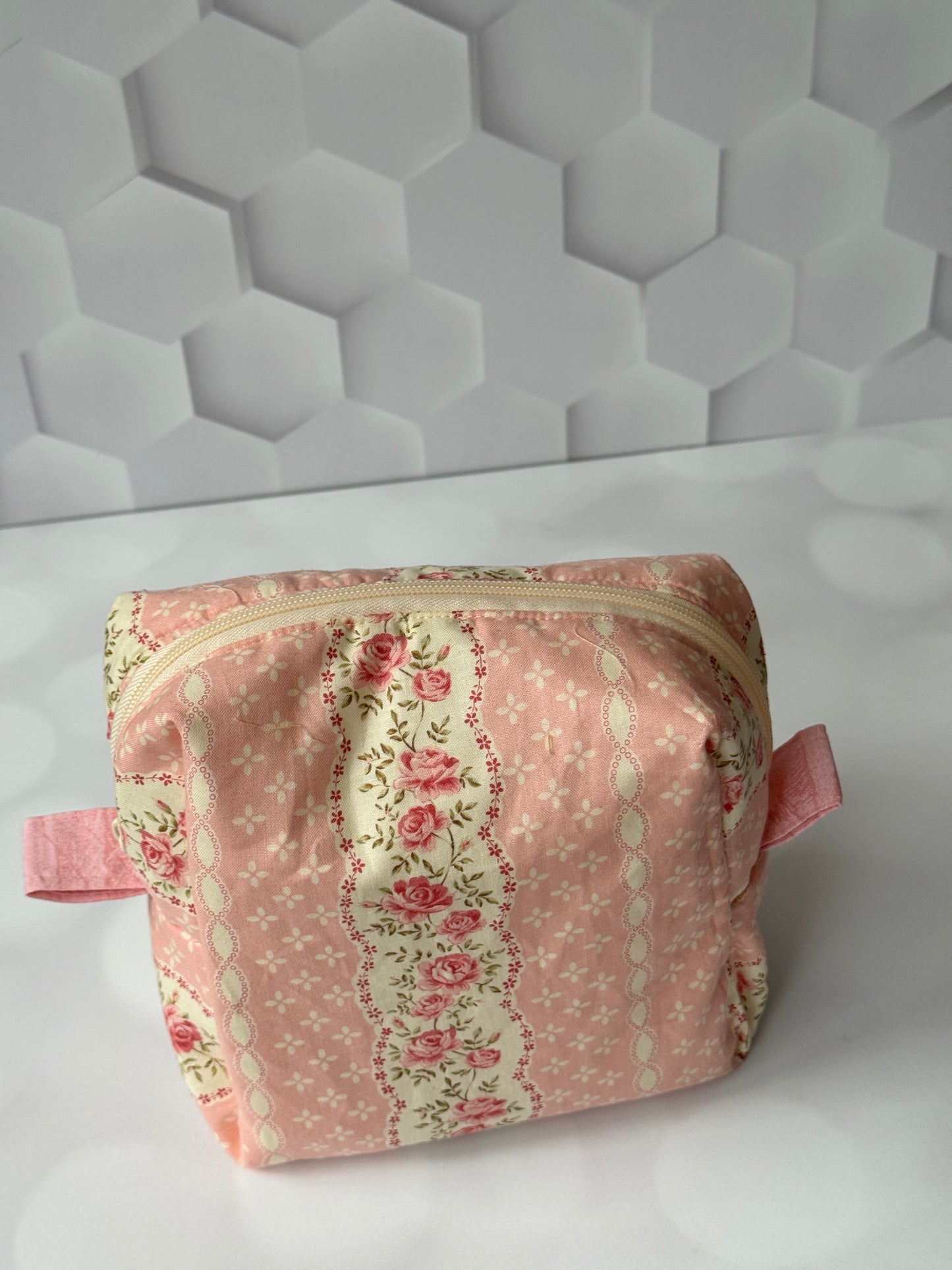 Pink and Yellow Floral Makeup Bag