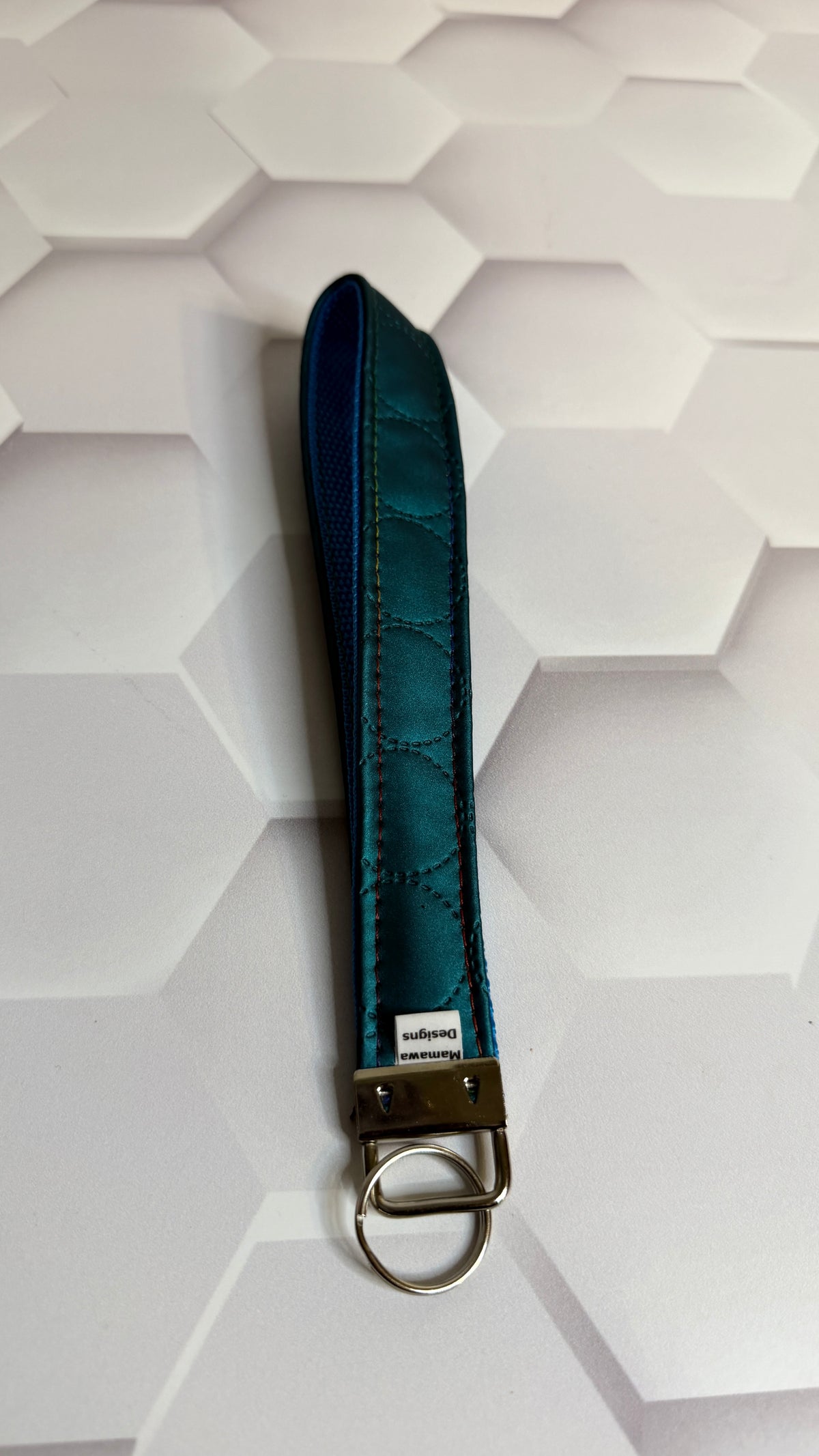 Teal Quilted Faux Leather Keychain Wristlet | Handmade Wrist Strap Key Fob