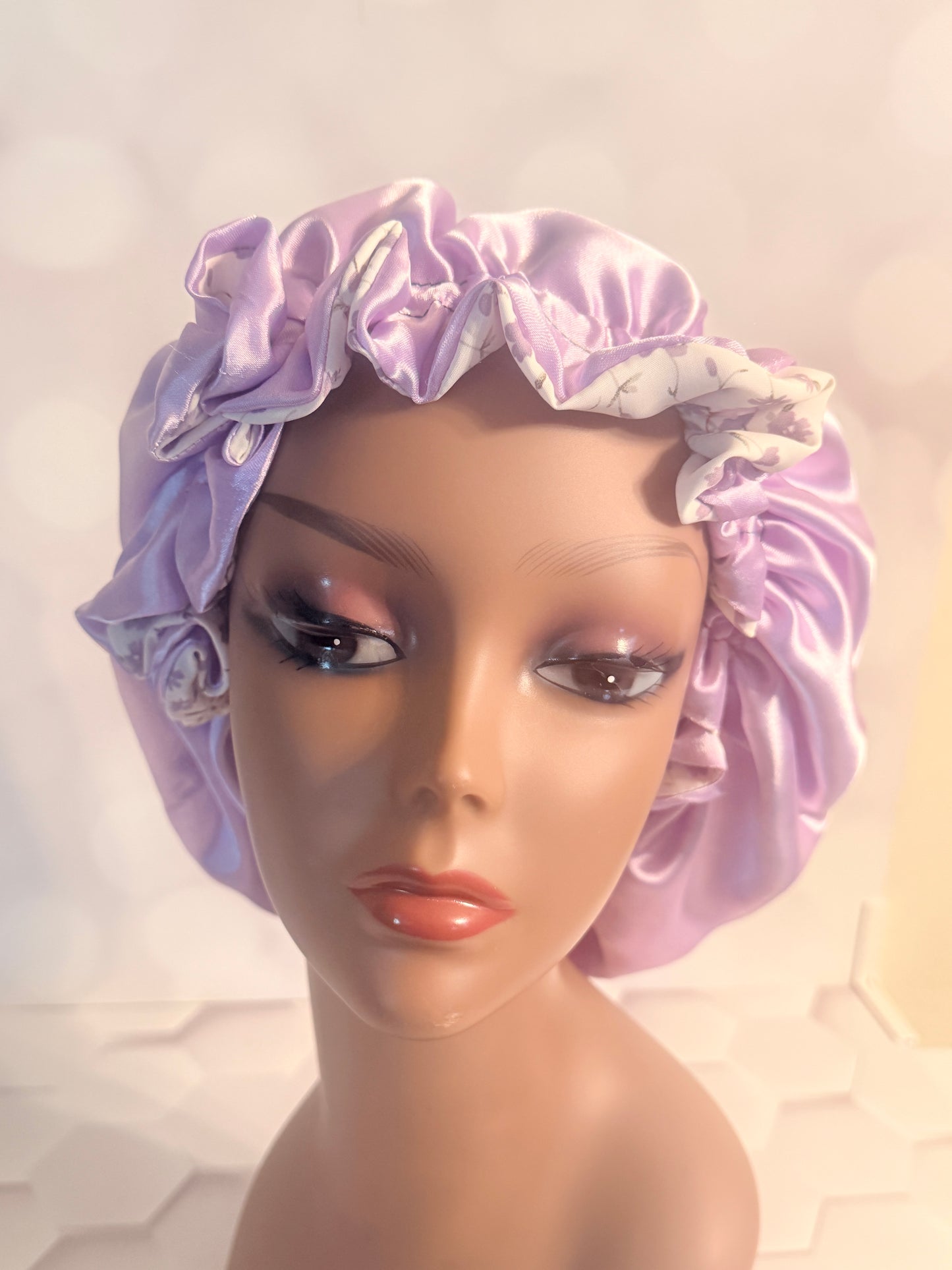 Satin Bonnet - Lavender & White Floral