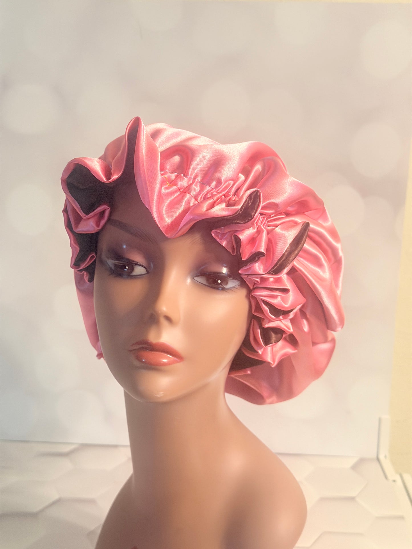 Two-Tone Satin Bonnet - Chocolate Brown & Pink