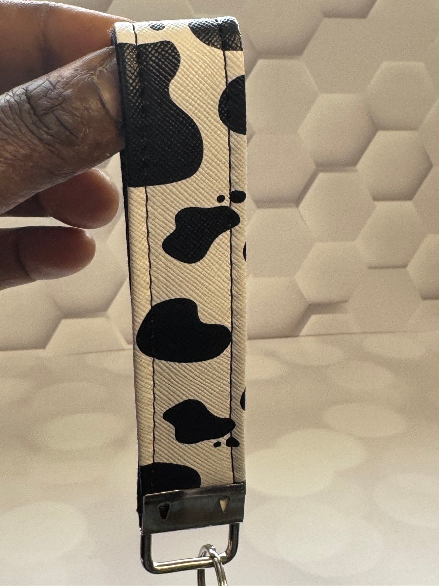 COW PRINT FAUX LEATHER KEYFOB WRISTLET