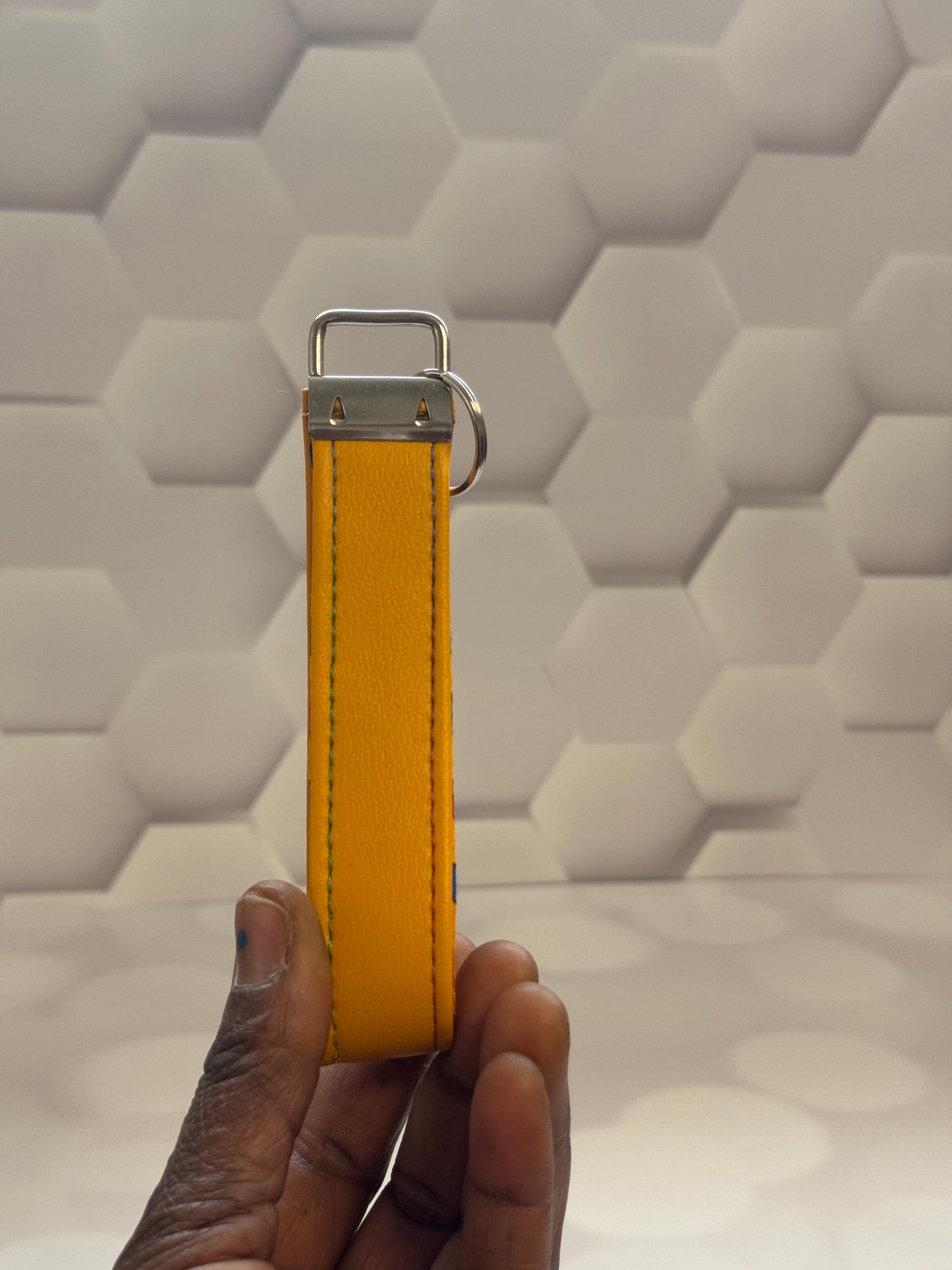 YELLOW FAUX LEATHER KEYFOB WRISTLET