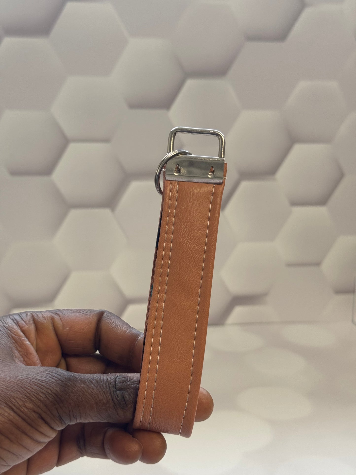 BROWN FAUX LEATHER KEYFOB WRISTLET