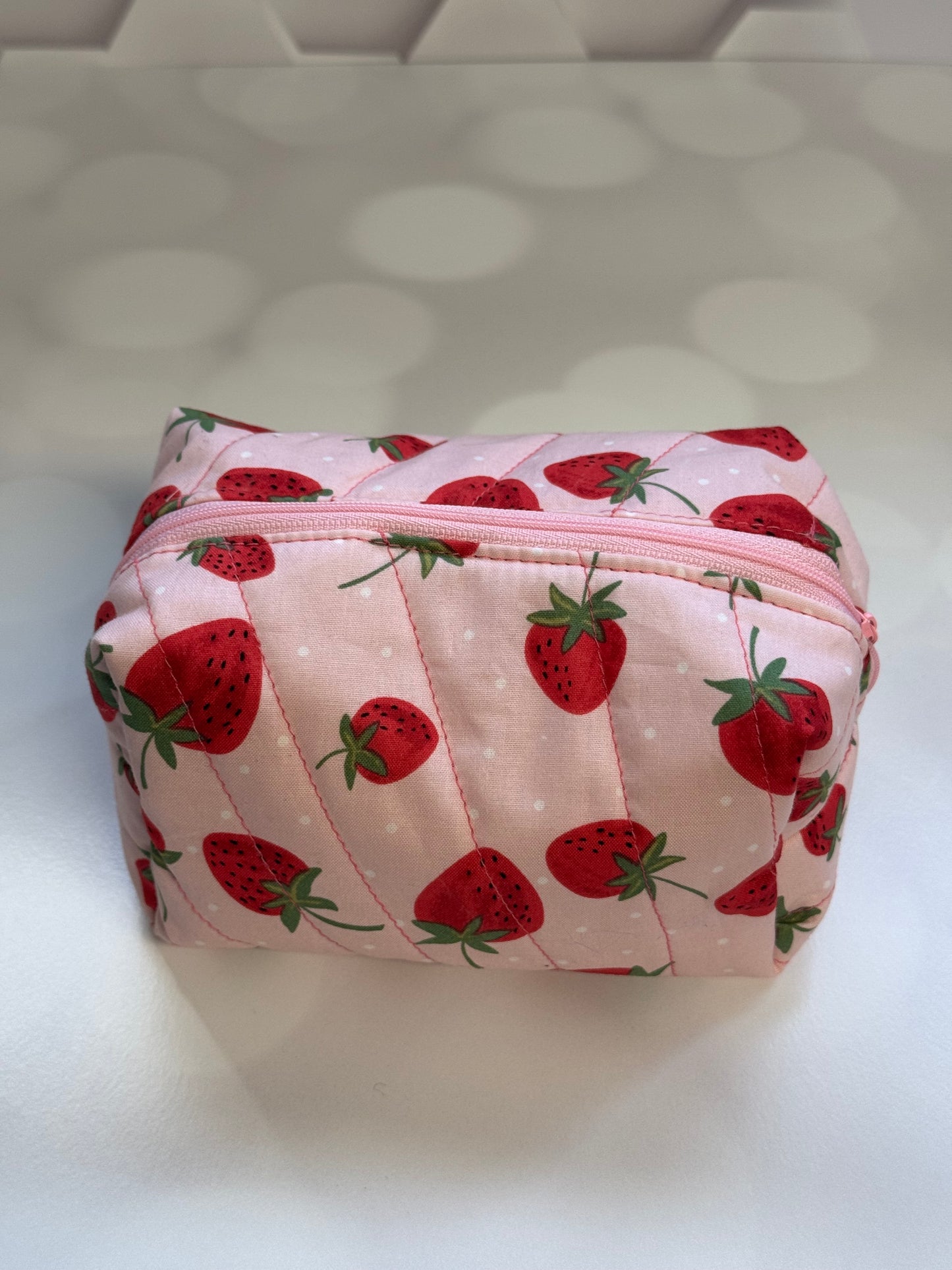 QUILTED STRAWBERRY MAKEUP BAG