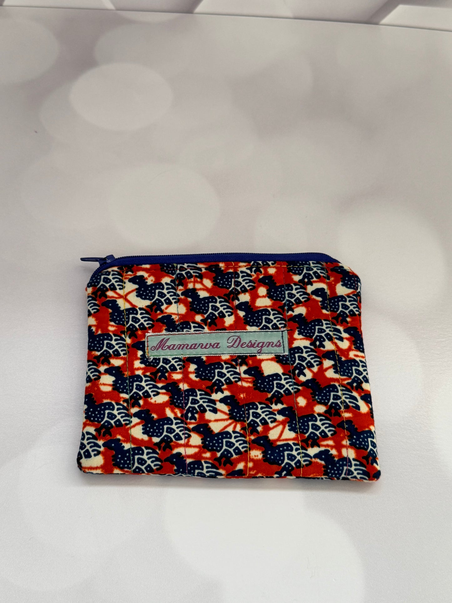 QUILTED AFRICAN RED PRINT COIN/CHANGE POUCH