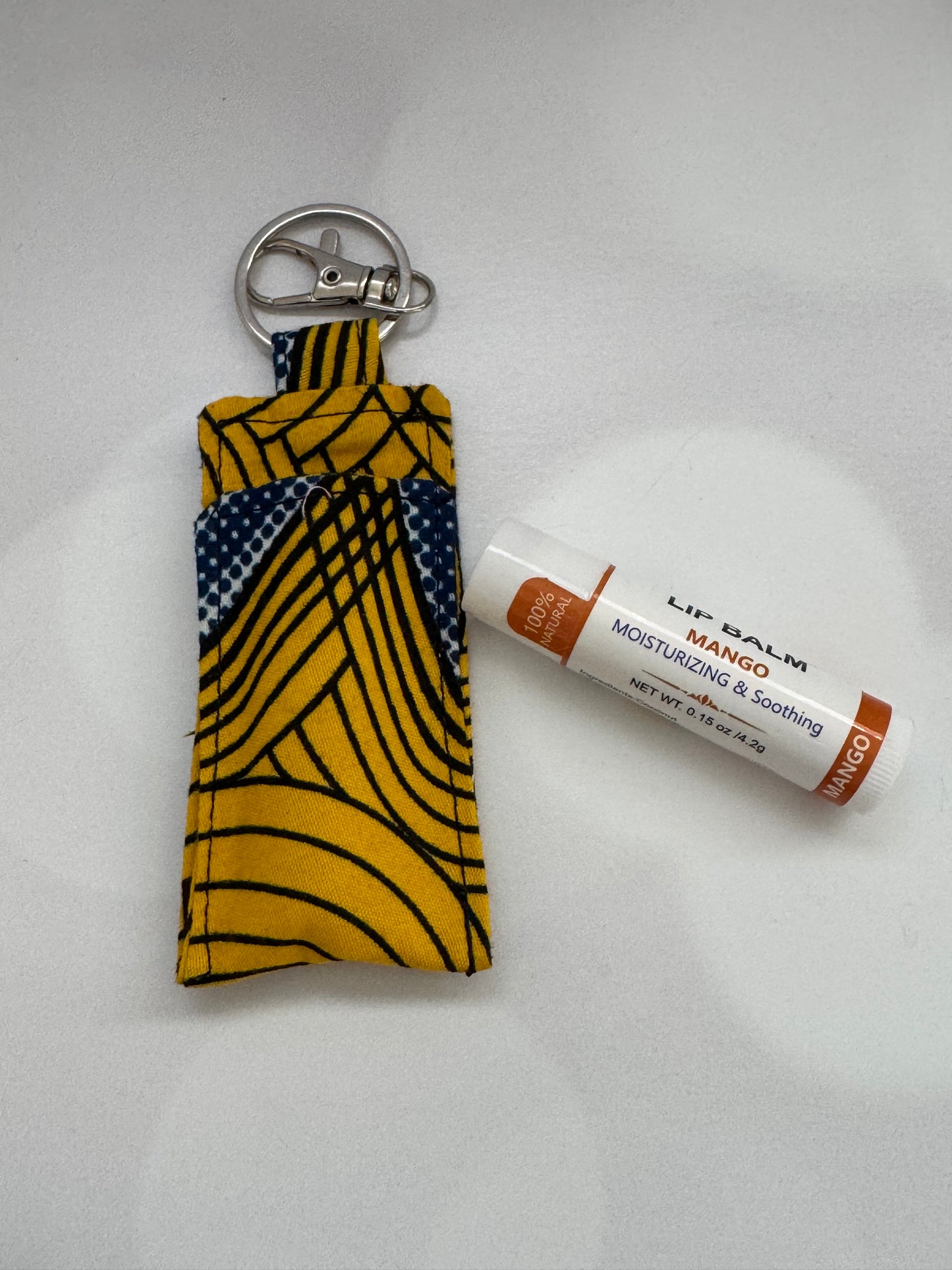 YELLOW AFRICAN PRINTT LIP BALM HOLDER/CHAPSTICK HOLDER