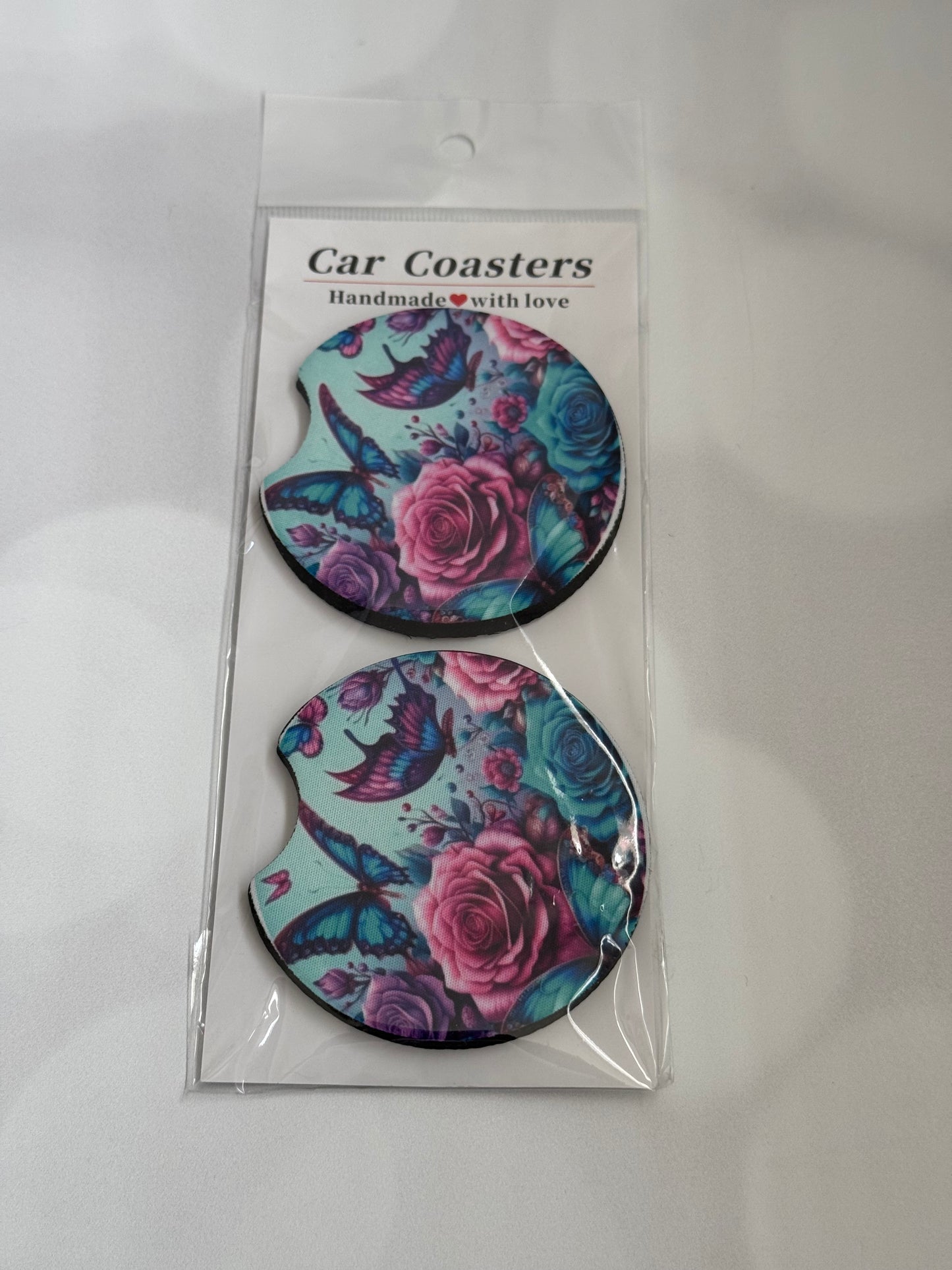 RED ROSE ON BUTTERFLY CAR COASTER
