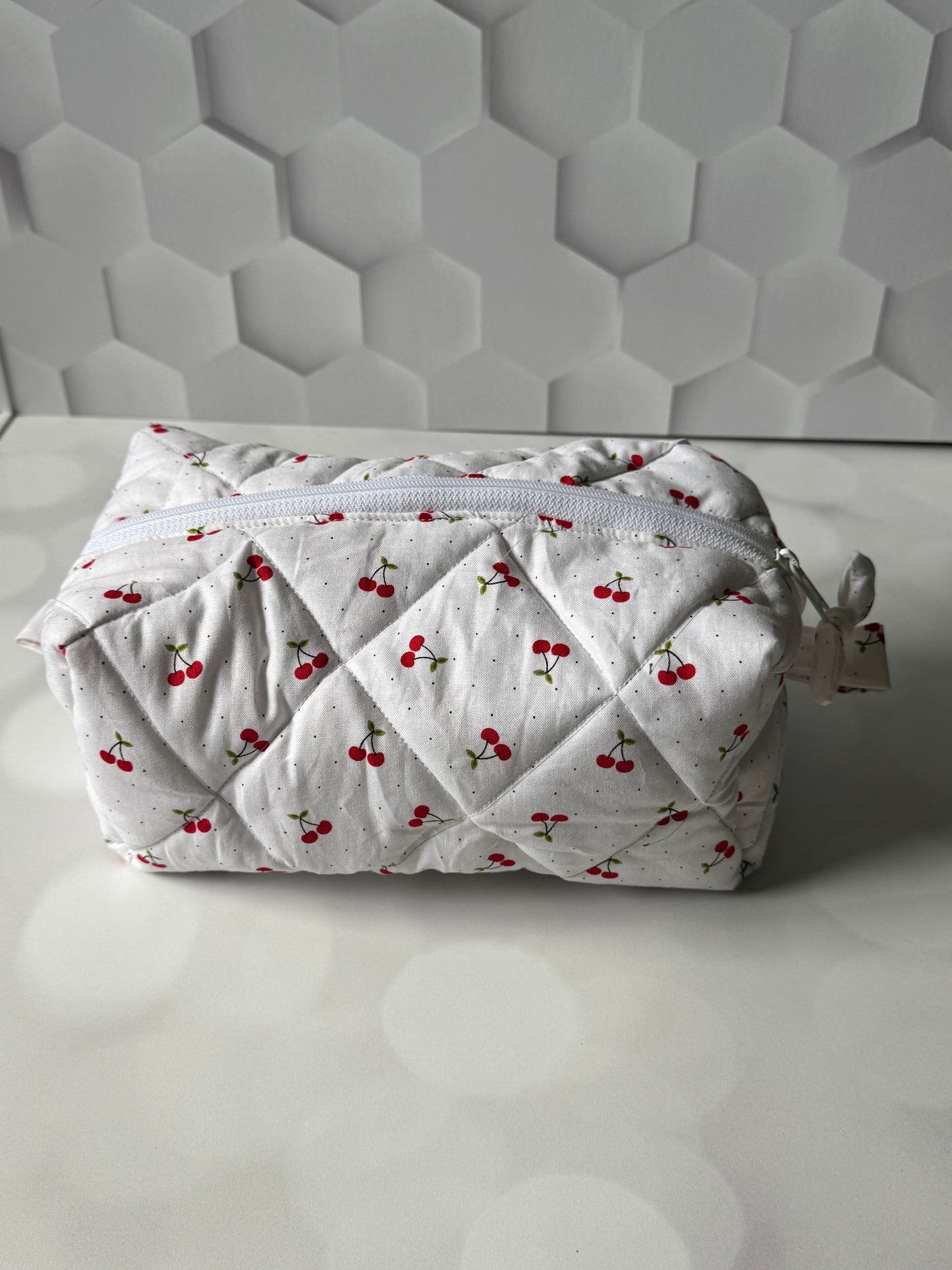 LARGE QUILITED CHERRY MAKEUP BAG