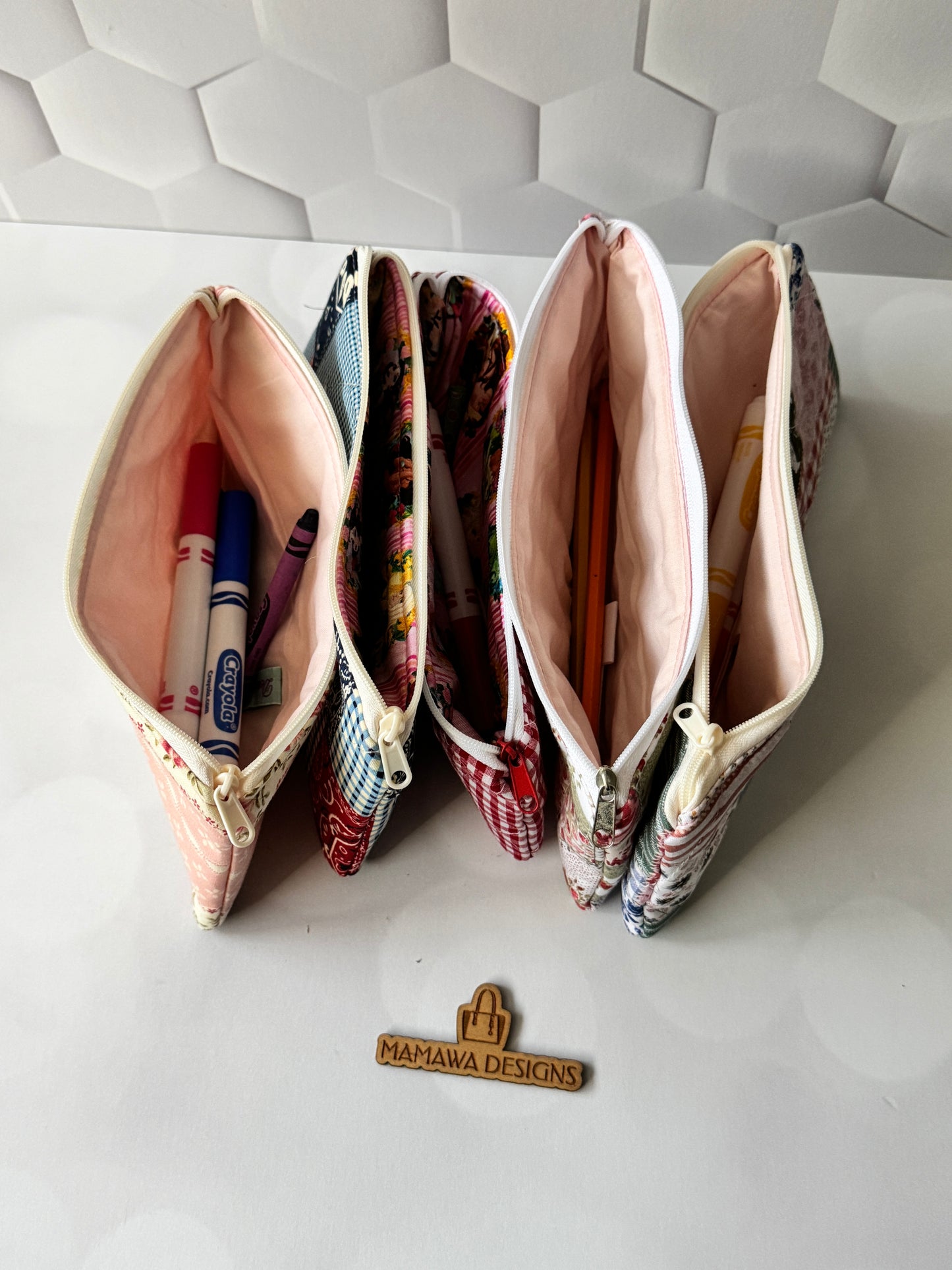Blue Patchwork Pencil Case