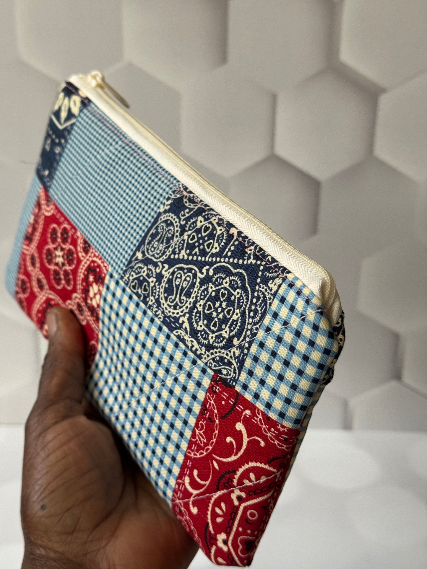 Blue Patchwork Pencil Case