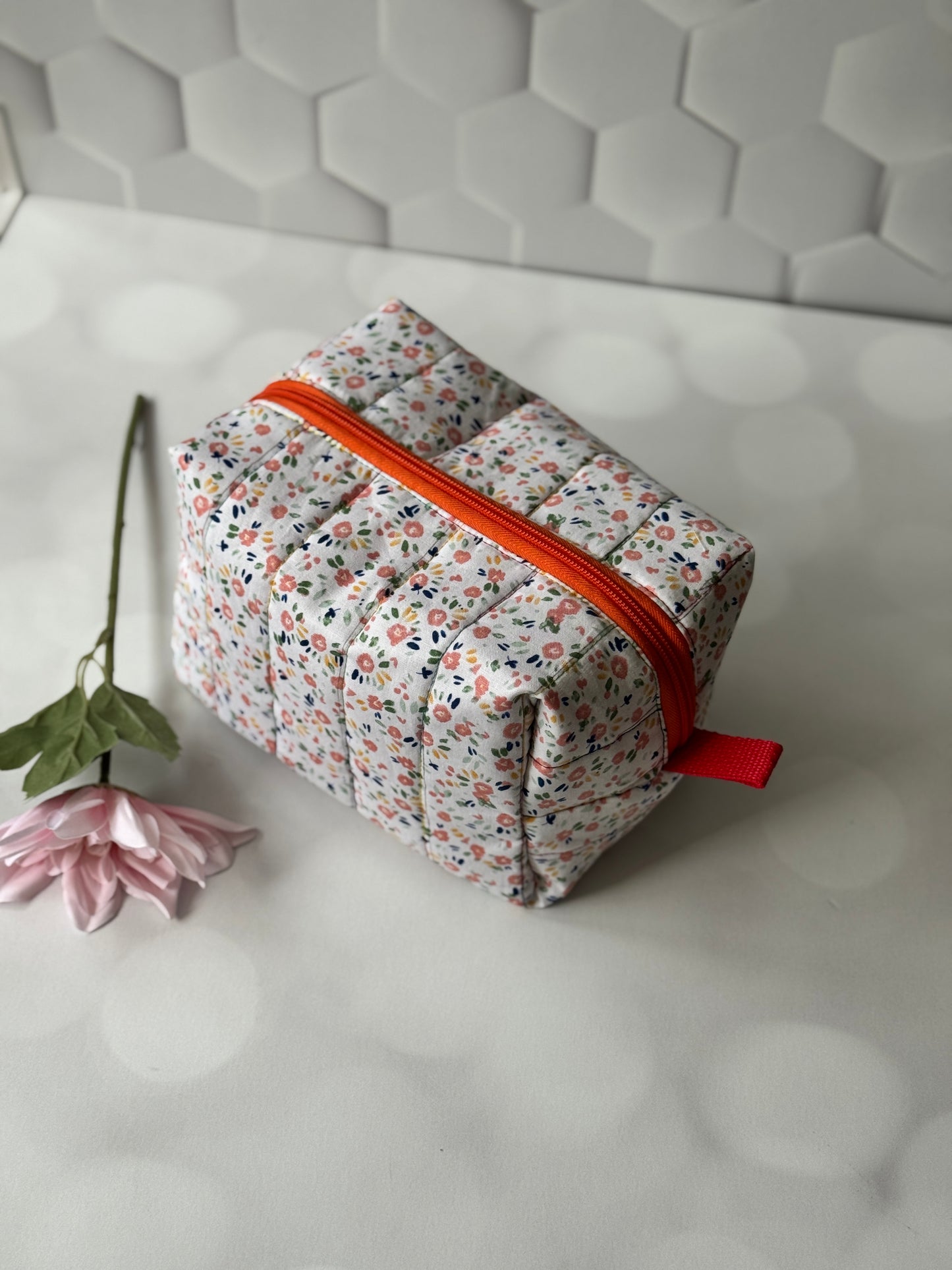 Orange Floral Makeup Bag