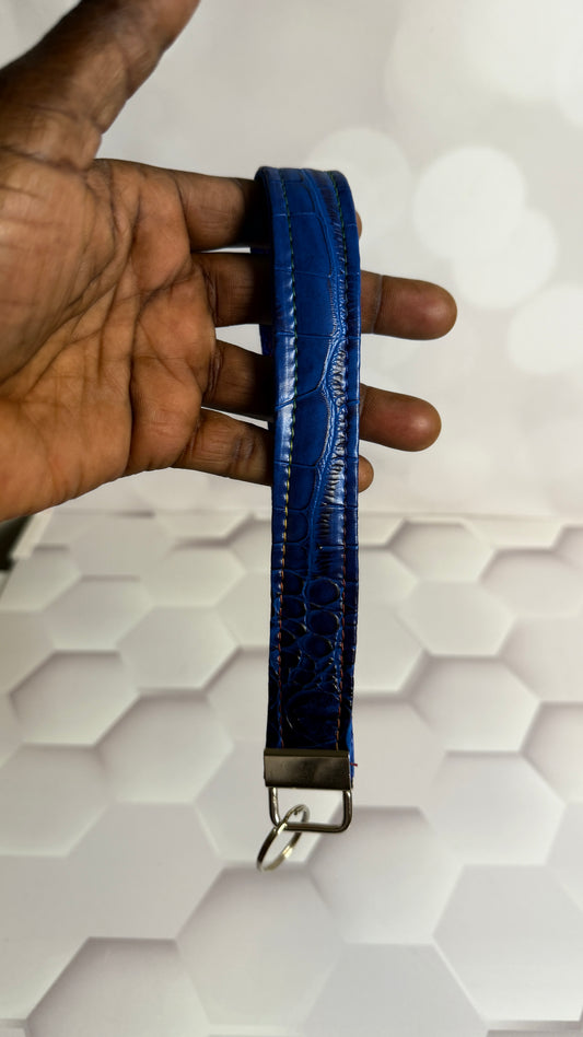Royal Blue Croc Faux Leather Keychain Wristlet | Handmade Wrist Strap Key Fob