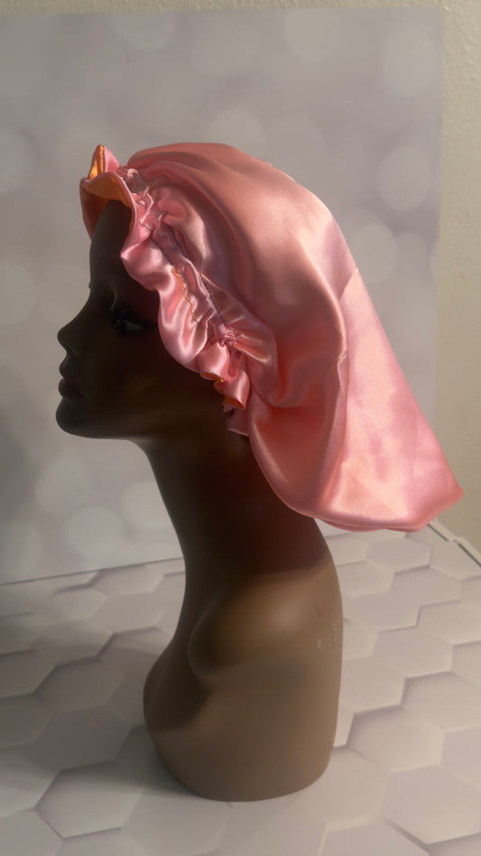 Two-Tone Satin Bonnet - Rose Pink & Copper