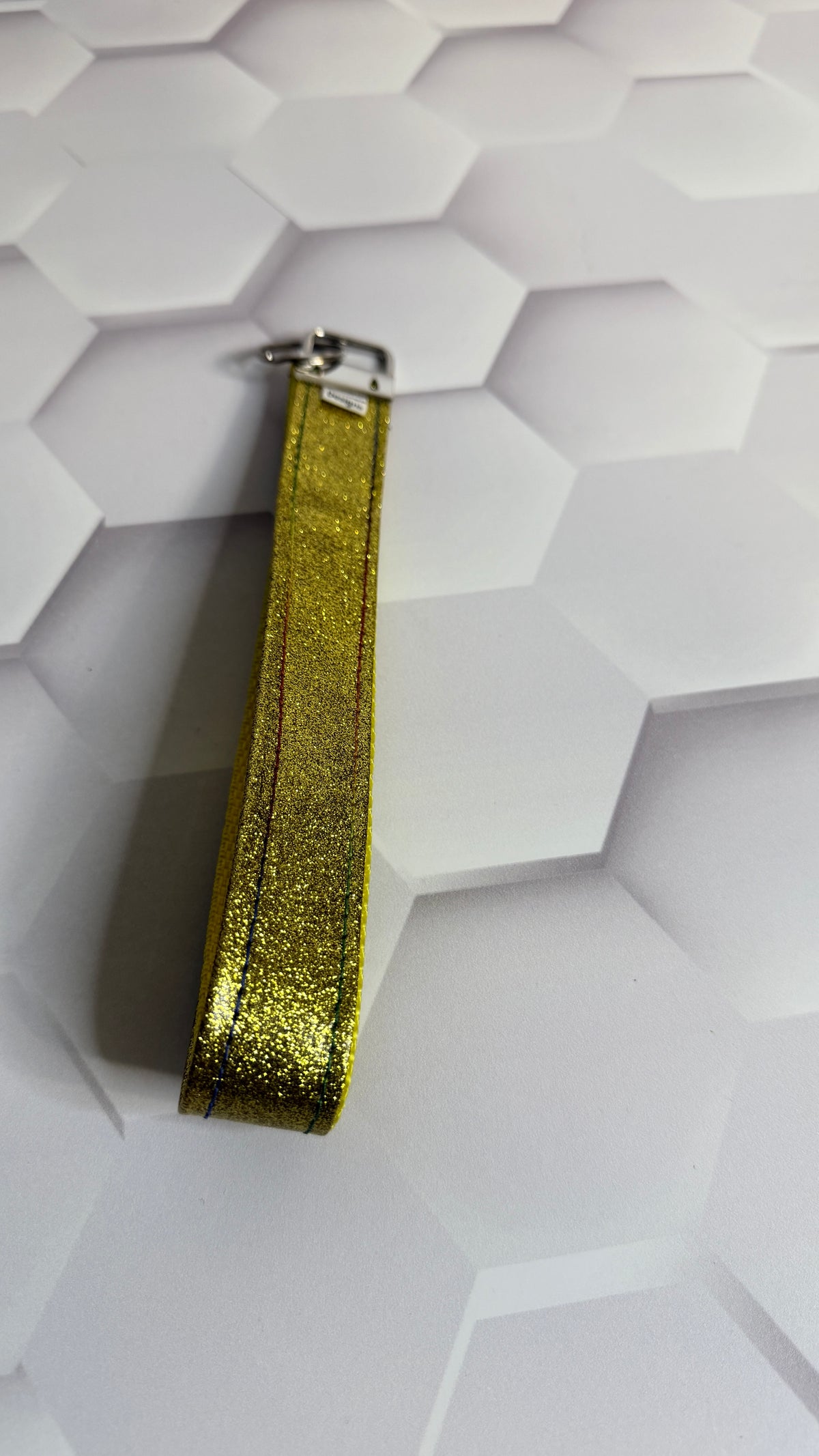 Gold Glitter Faux Leather Keychain Wristlet | Handmade Sparkle Wrist Strap Key Fob