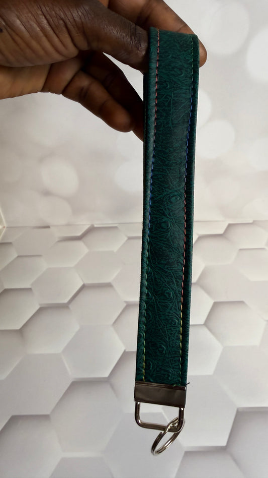 Emerald Green Faux Leather Keychain Wristlet | Handmade Wrist Strap Key Fob
