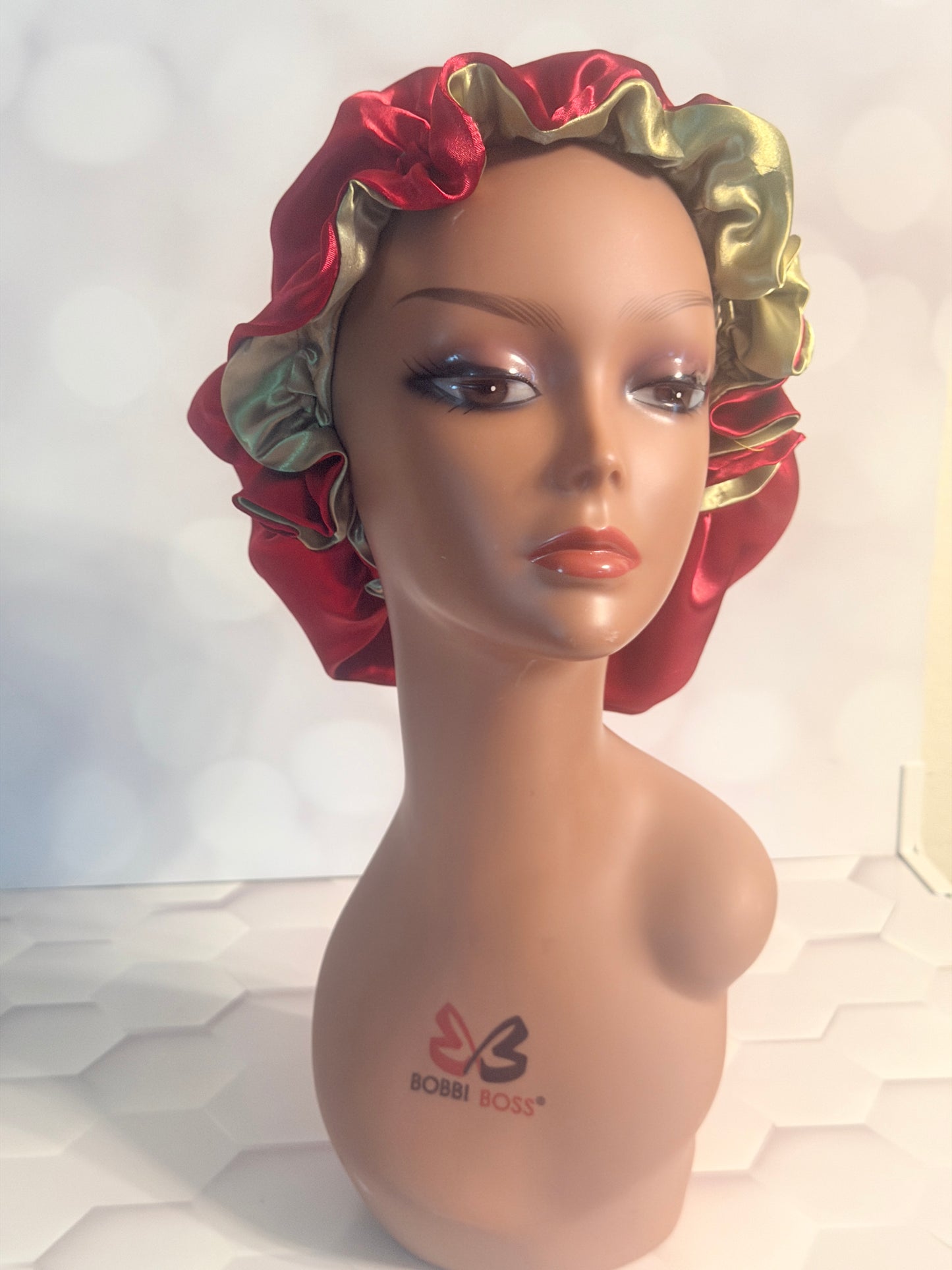 Two-Tone Satin Bonnet - Olive Green & Burgundy
