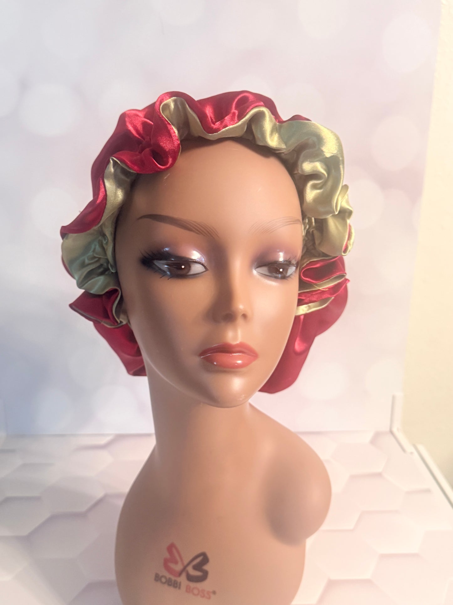 Two-Tone Satin Bonnet - Olive Green & Burgundy