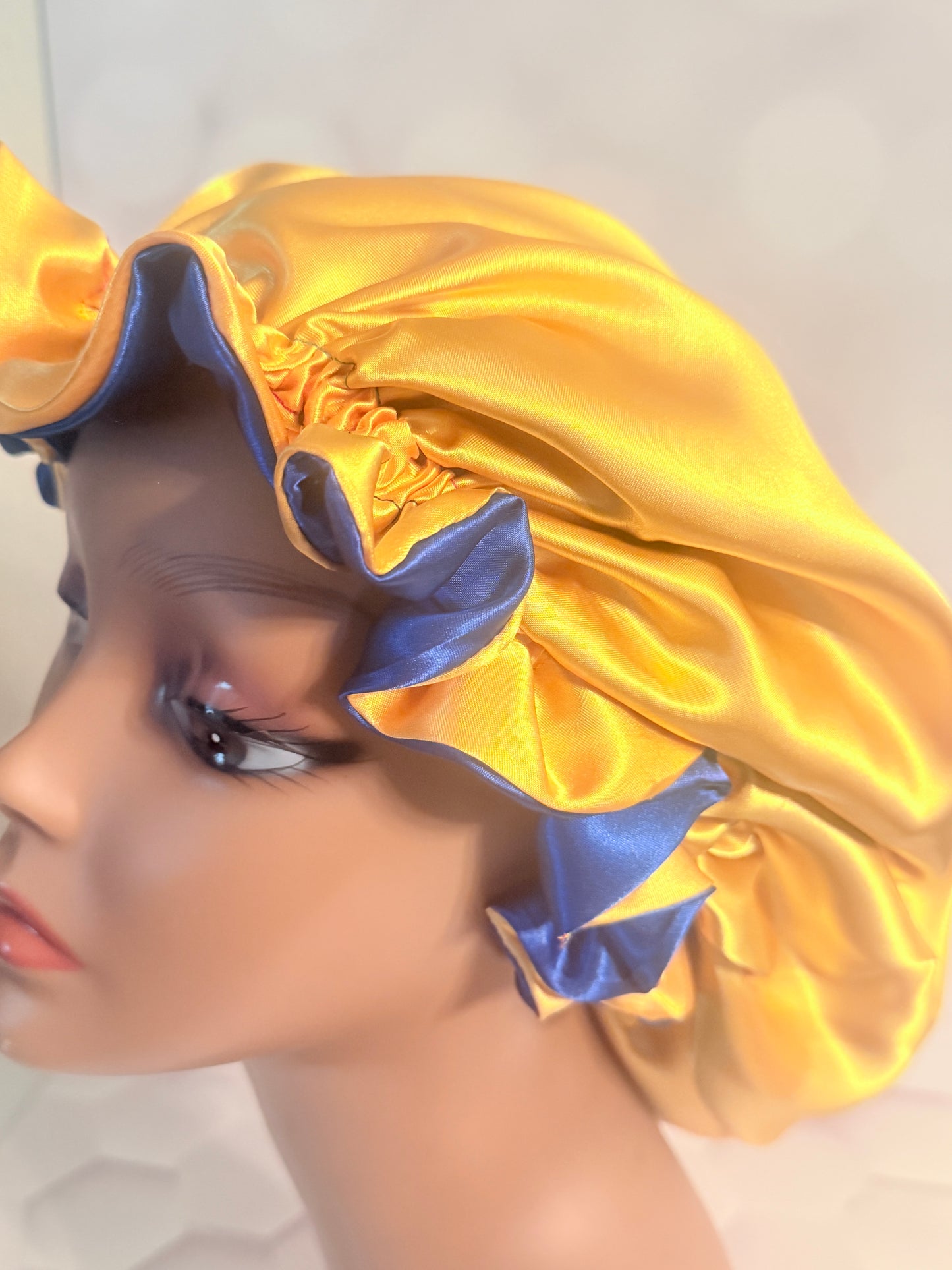 Two-Tone Satin Bonnet - Royal Blue & Gold