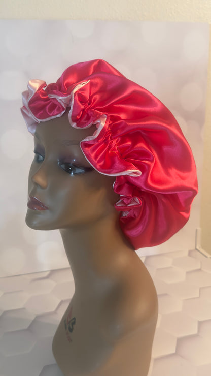 Two-Tone Satin Bonnet - Baby Pink & Hot Pink