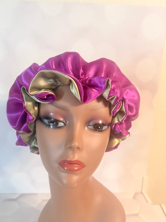 Two-Tone Satin Bonnet - Purple & Gold