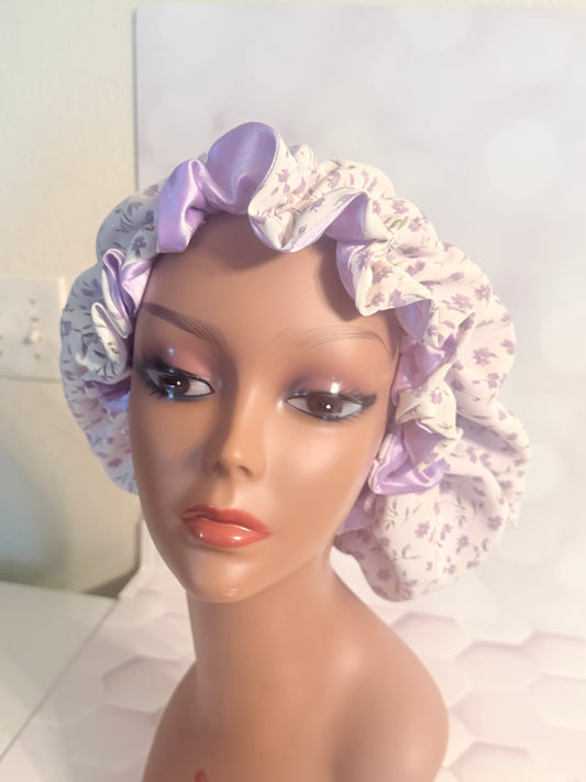 Satin Bonnet - Lavender & White Floral