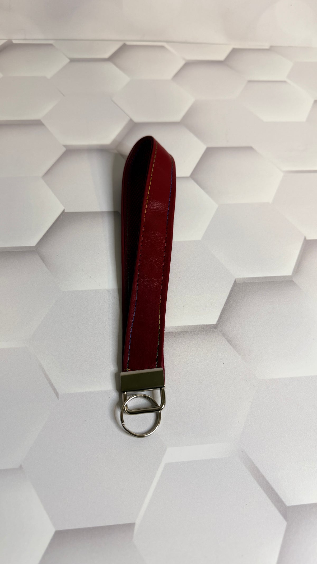 Red Faux Leather Keychain Wristlet | Handmade Wrist Strap Key Fob