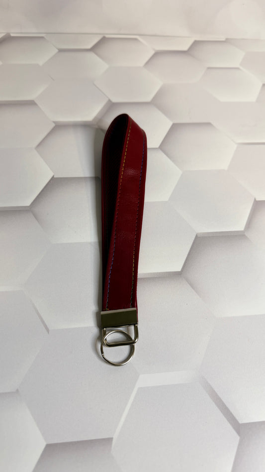 Red Faux Leather Keychain Wristlet | Handmade Wrist Strap Key Fob