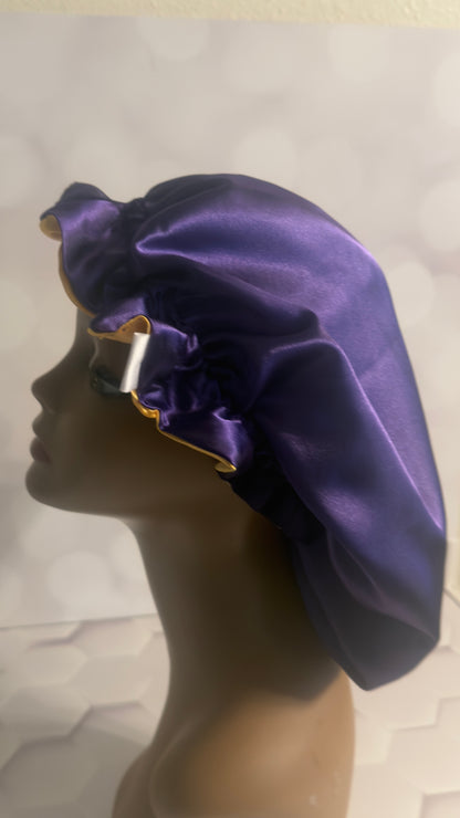 Two-Tone Satin Bonnet - Deep Purple & Gold