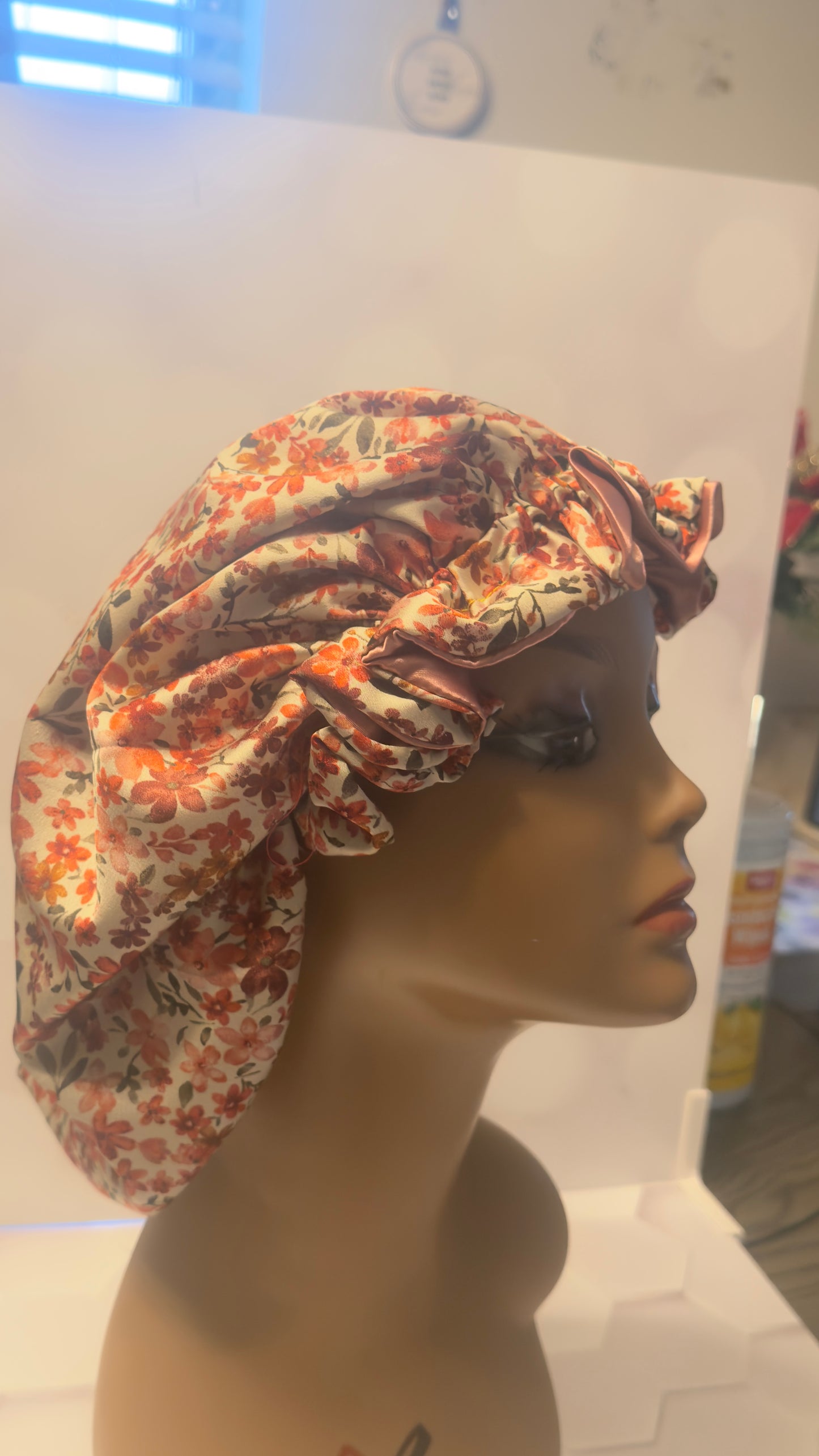 Satin Bonnet - Mauve & Rose Gold Floral