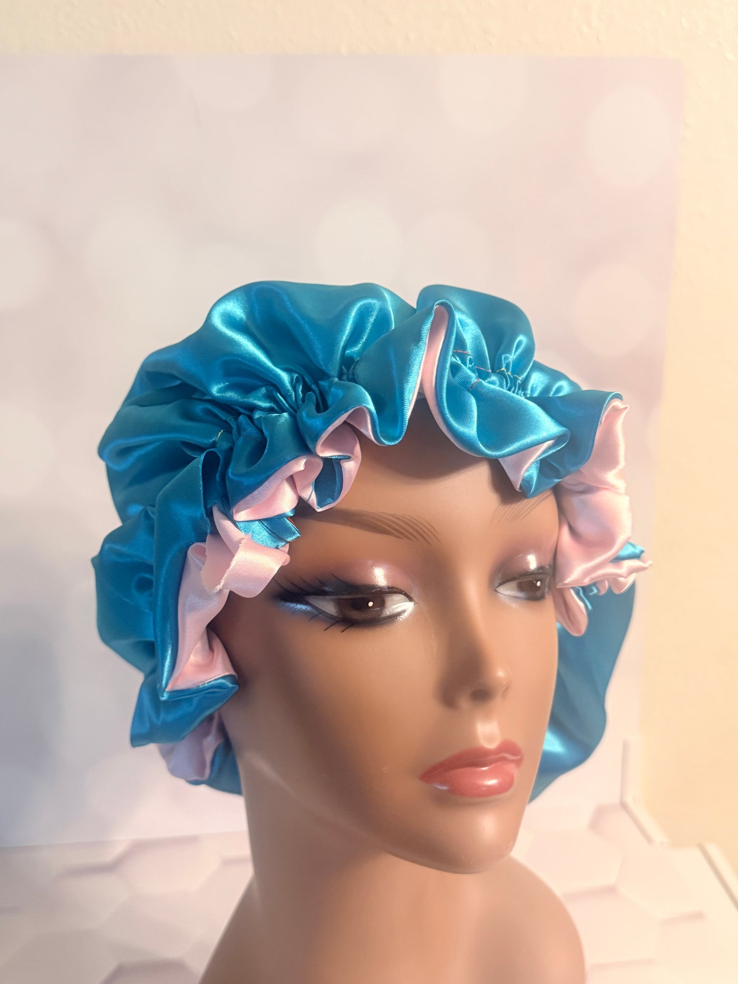 Two-Tone Satin Bonnet - Turquoise & Baby