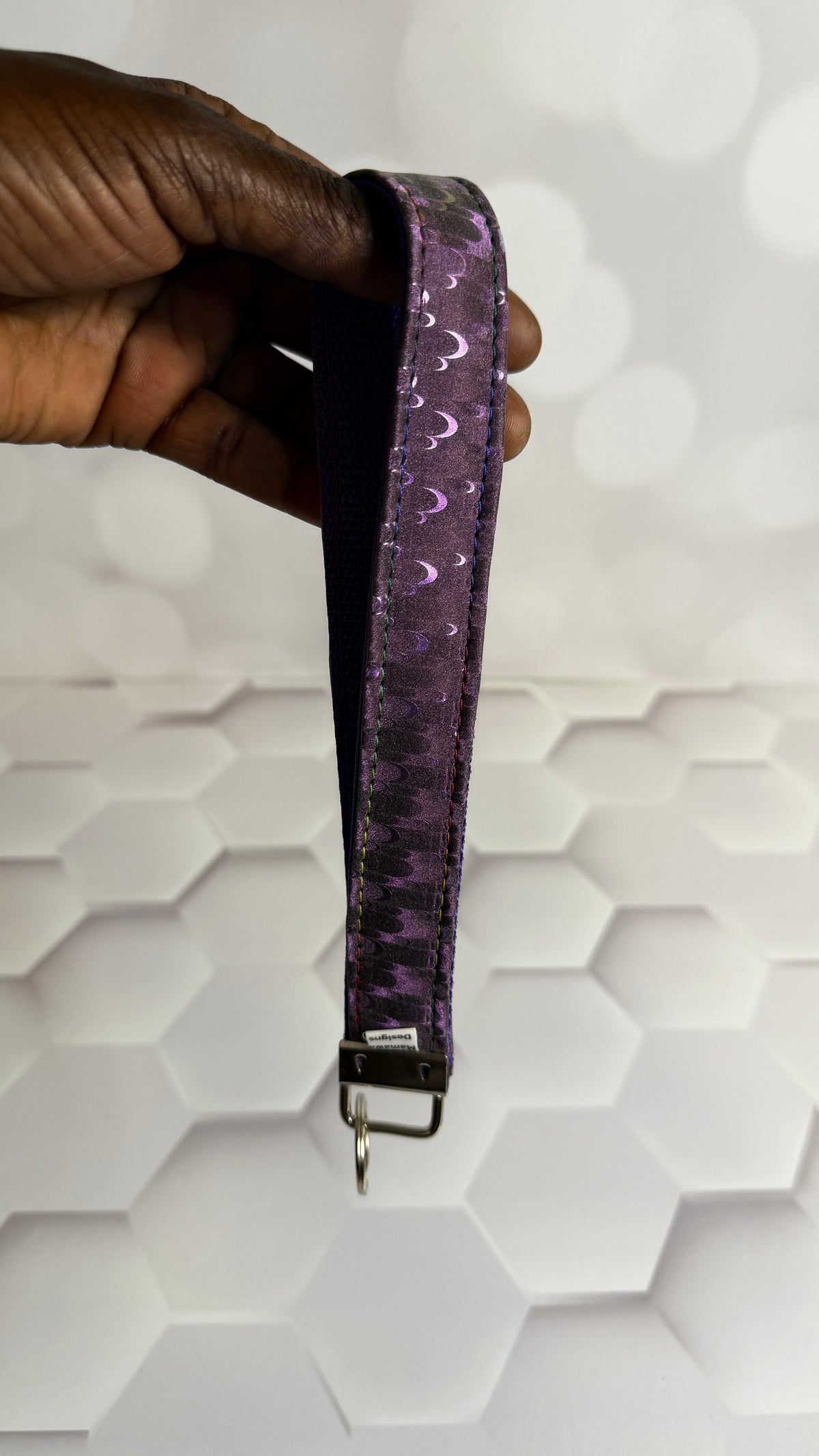 Purple Moon Phase Fabric Keychain Wristlet | Handmade Cotton Wrist Strap Key Fob