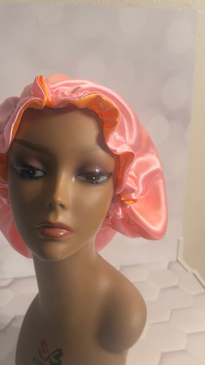 Two-Tone Satin Bonnet - Rose Pink & Copper