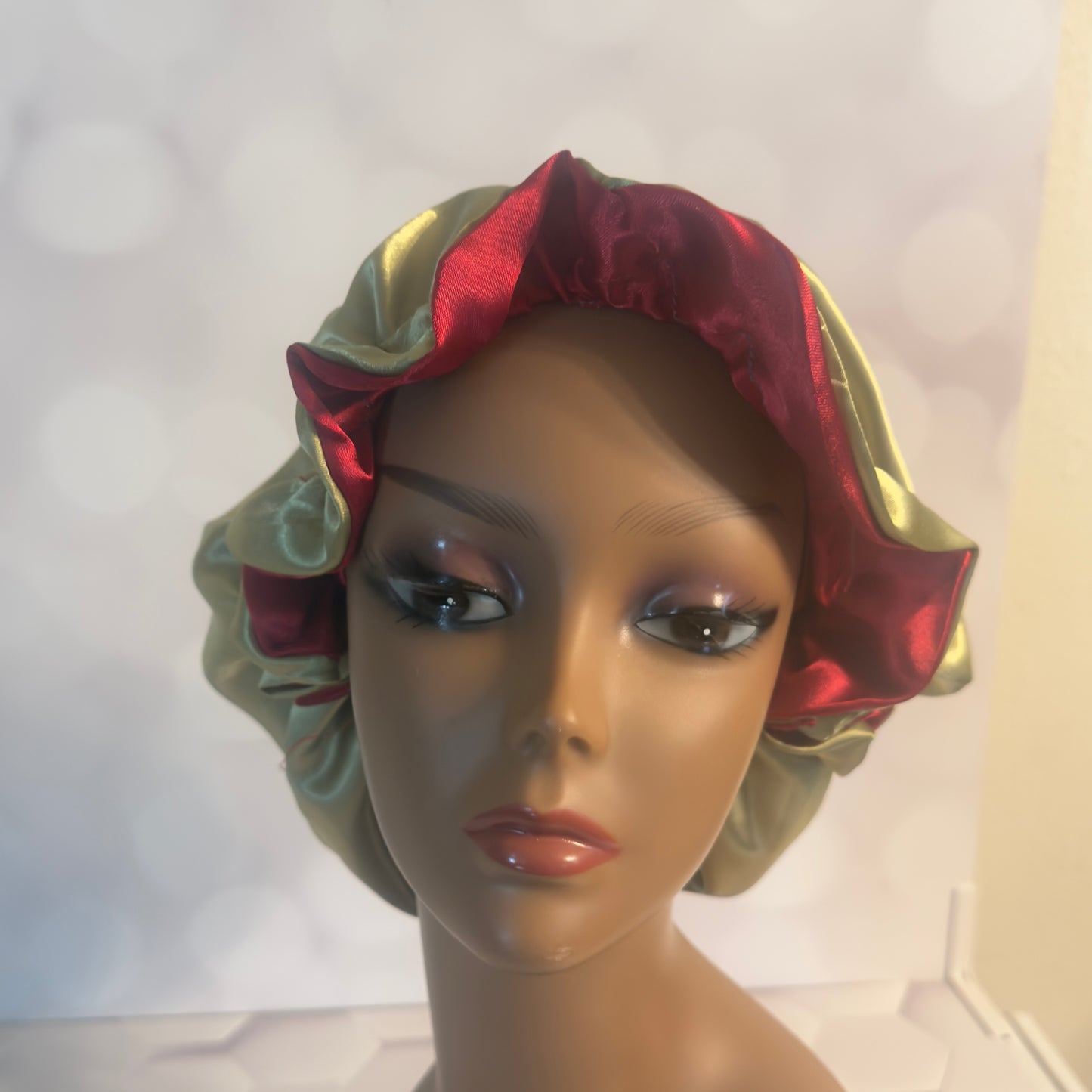 Two-Tone Satin Bonnet - Olive Green & Burgundy