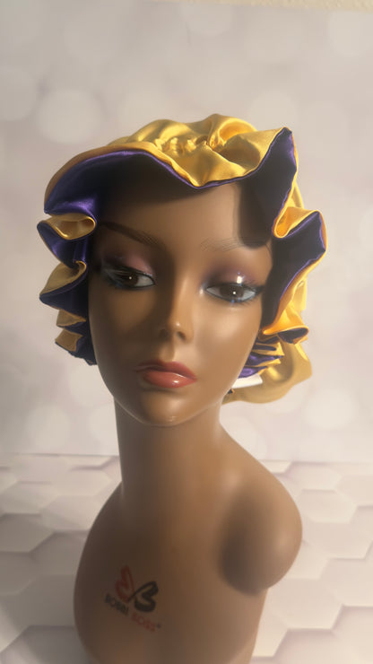 Two-Tone Satin Bonnet - Deep Purple & Gold