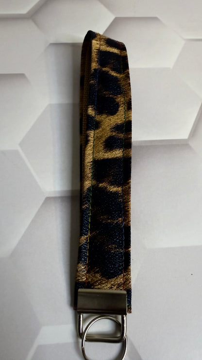 Leopard Print Faux Leather Keychain Wristlet | Handmade Animal Print Wrist Strap Key Fob