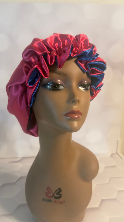 Two-Tone Satin Bonnet - Navy Blue & Burgundy