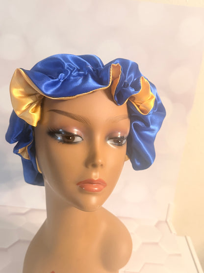 Two-Tone Satin Bonnet - Royal Blue & Gold