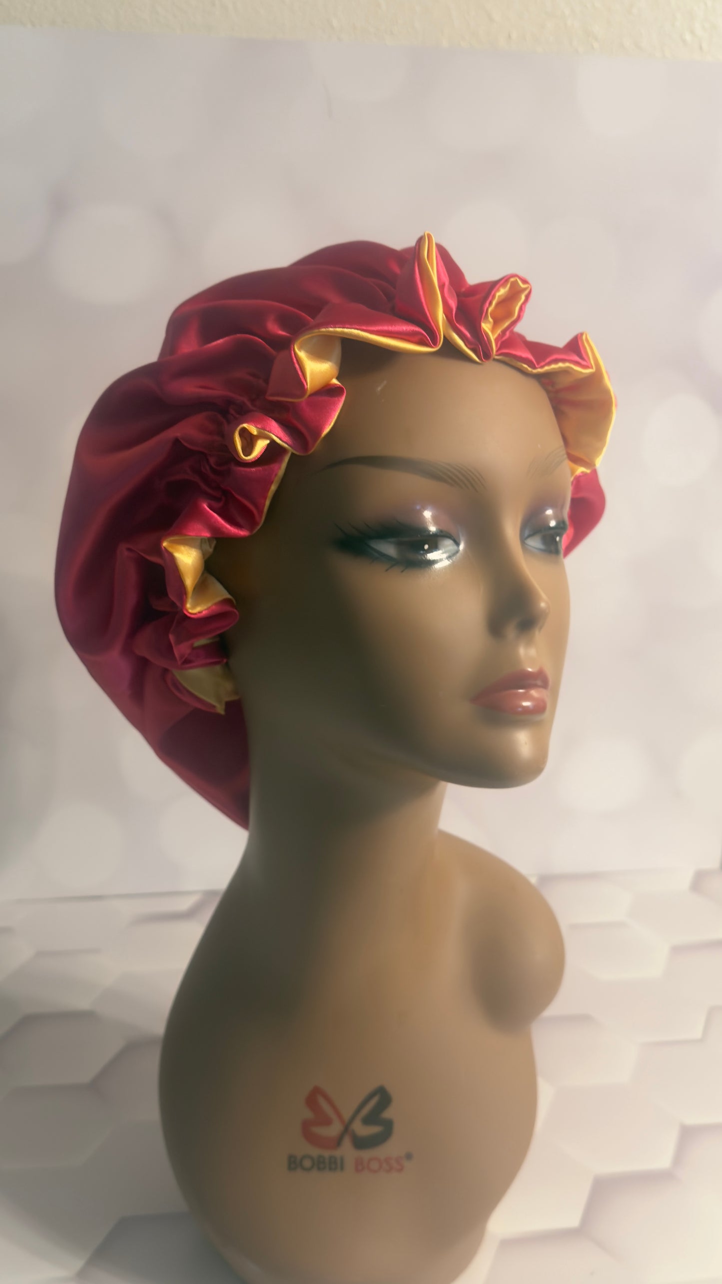 Two-Tone Satin Bonnet - Burgundy & Gold
