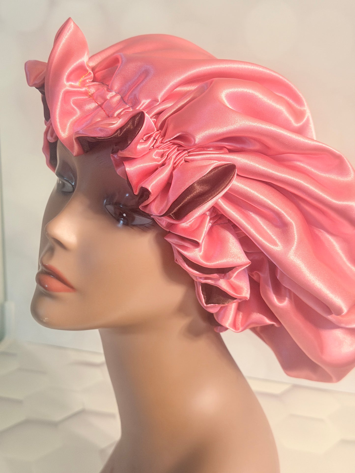 Two-Tone Satin Bonnet - Chocolate Brown & Pink