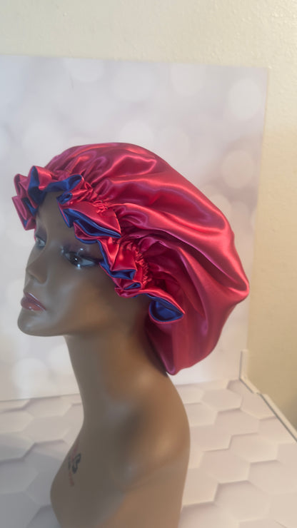 Two-Tone Satin Bonnet - Navy Blue & Burgundy