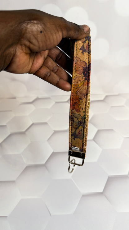 Floral Cork Fabric Keychain Wristlet | Handmade Cork Wrist Strap Key Fob