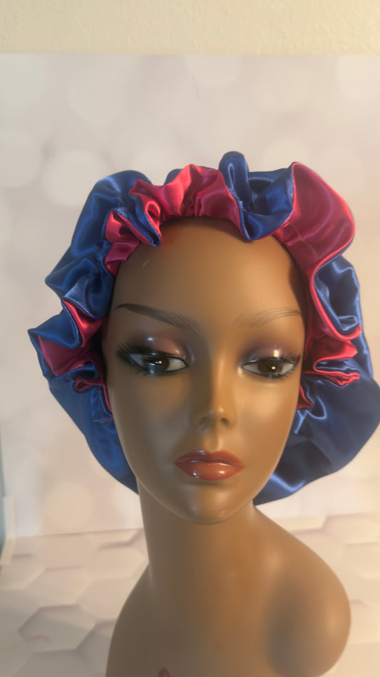 Two-Tone Satin Bonnet - Navy Blue & Burgundy