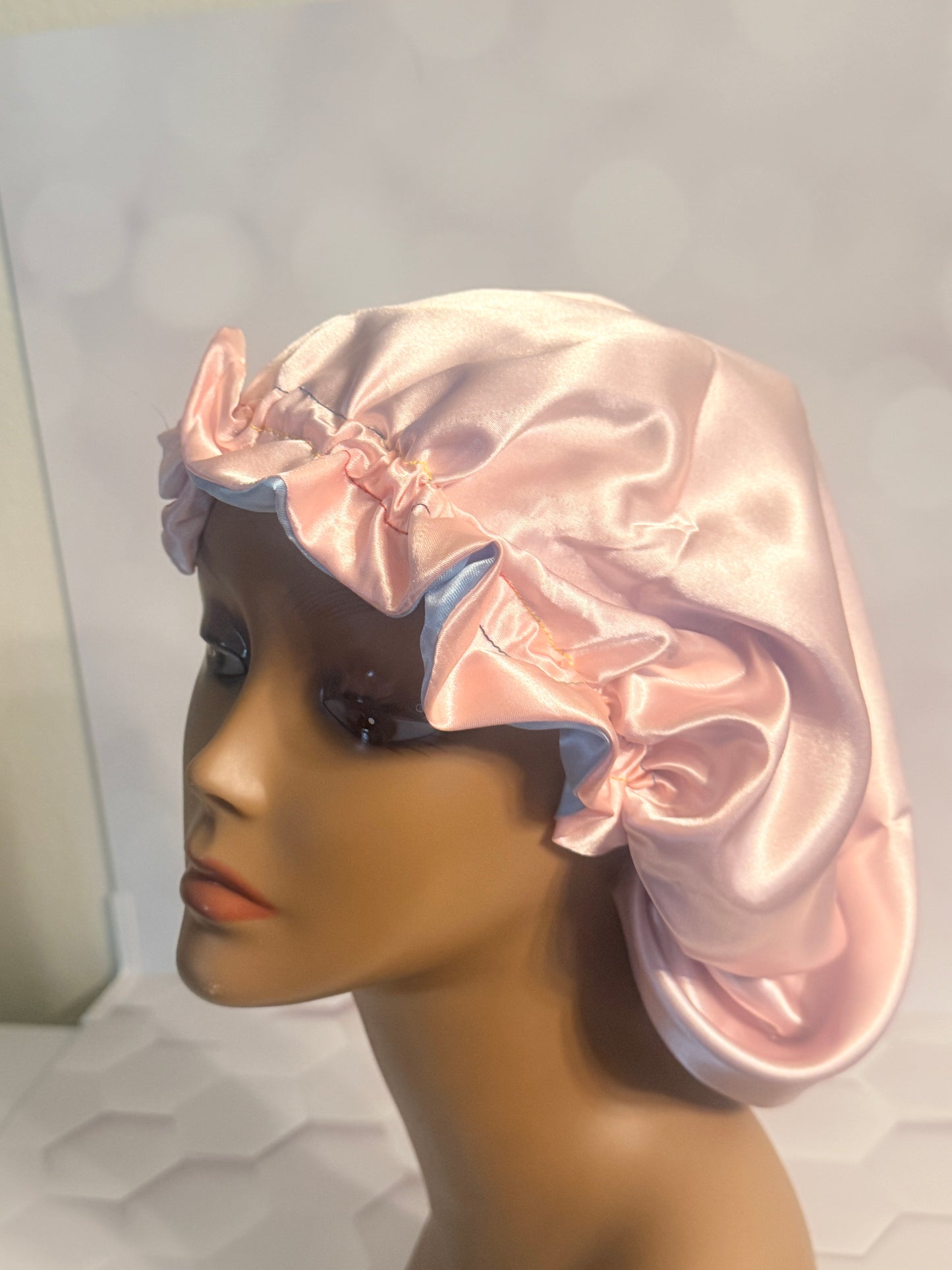 Two-Tone Satin Bonnet - Baby Blue & Baby Pink