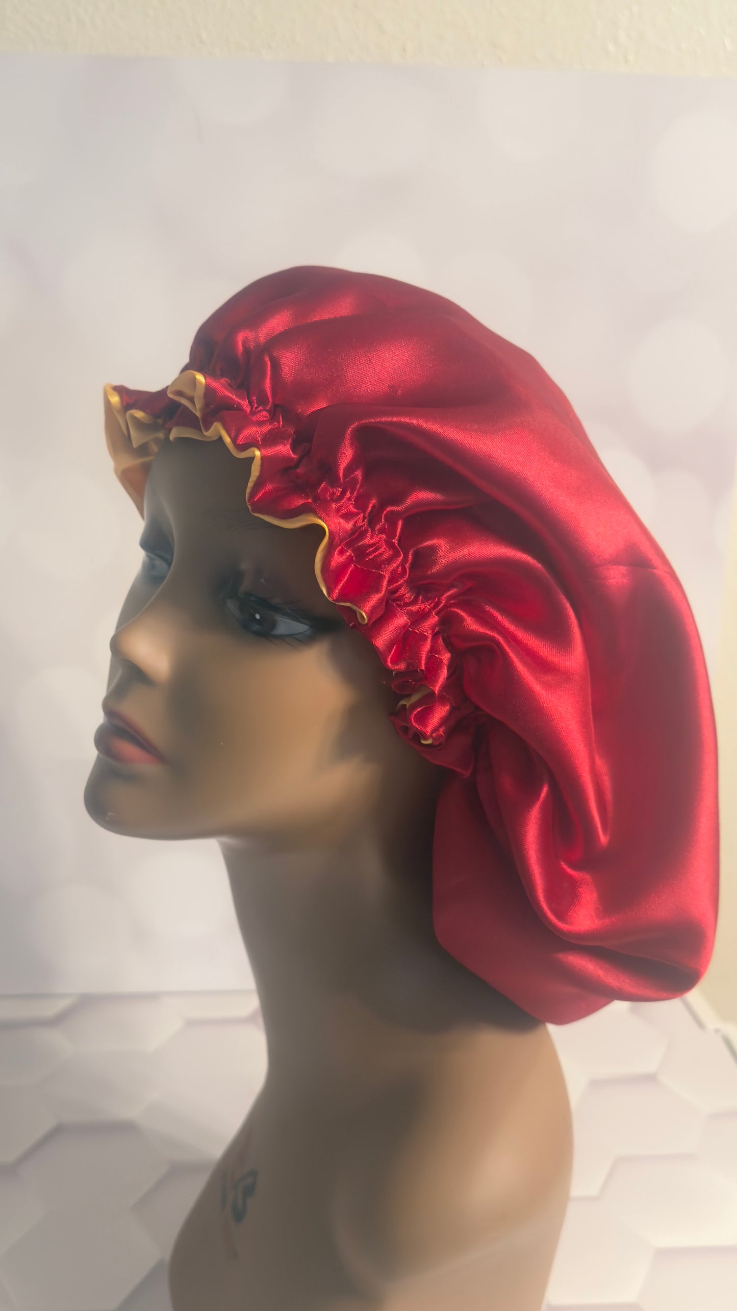 Two-Tone Satin Bonnet - Burgundy & Gold
