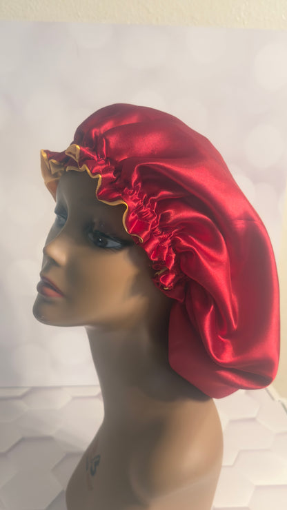 Two-Tone Satin Bonnet - Burgundy & Gold