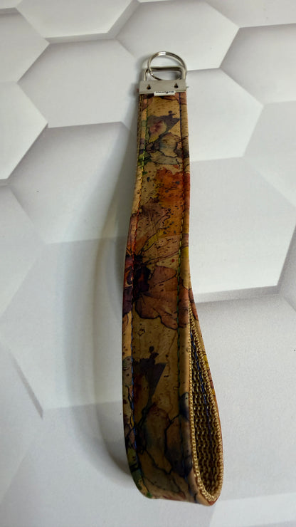 Floral Cork Fabric Keychain Wristlet | Handmade Cork Wrist Strap Key Fob
