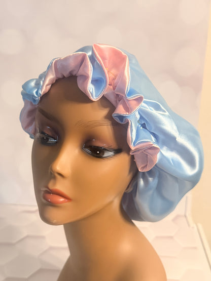 Two-Tone Satin Bonnet - Baby Blue & Baby Pink