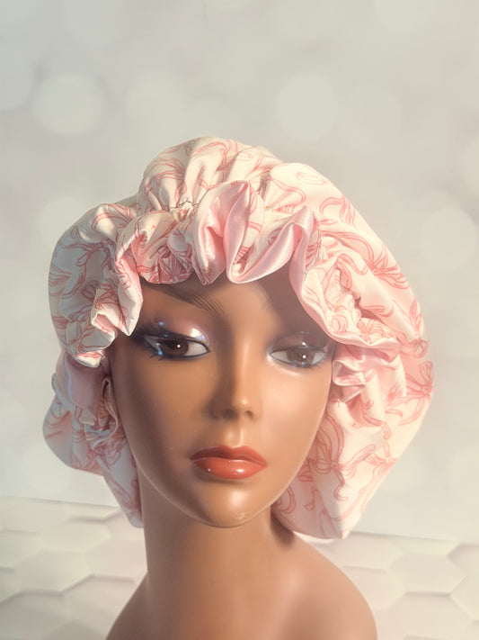 Satin Bonnet - White & Pink Floral Print
