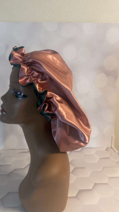 Two-Tone Satin Bonnet - Mauve Taupe & Forest Green