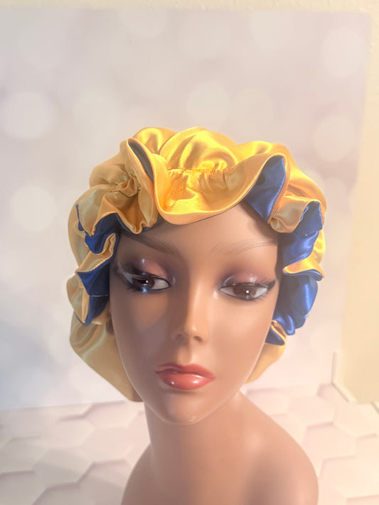 Two-Tone Satin Bonnet - Royal Blue & Gold